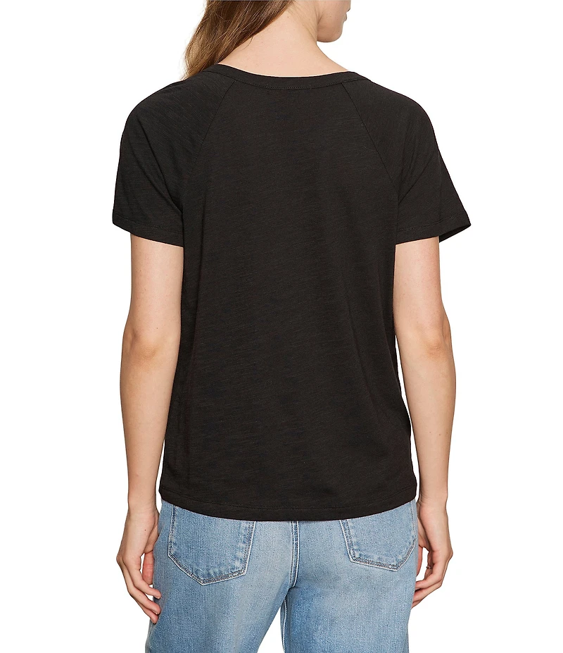 Sanctuary Cotton Slub Jersey Notch Neck Short Sleeve Tee