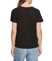 Sanctuary Cotton Slub Jersey Notch Neck Short Sleeve Tee