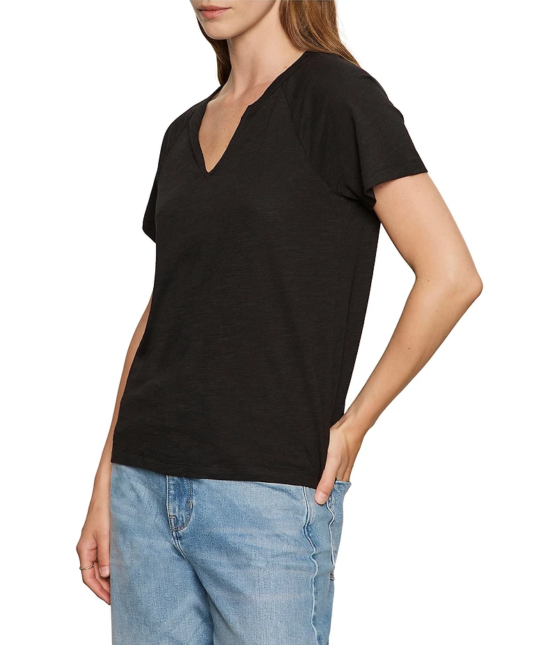 Sanctuary Cotton Slub Jersey Notch Neck Short Sleeve Tee