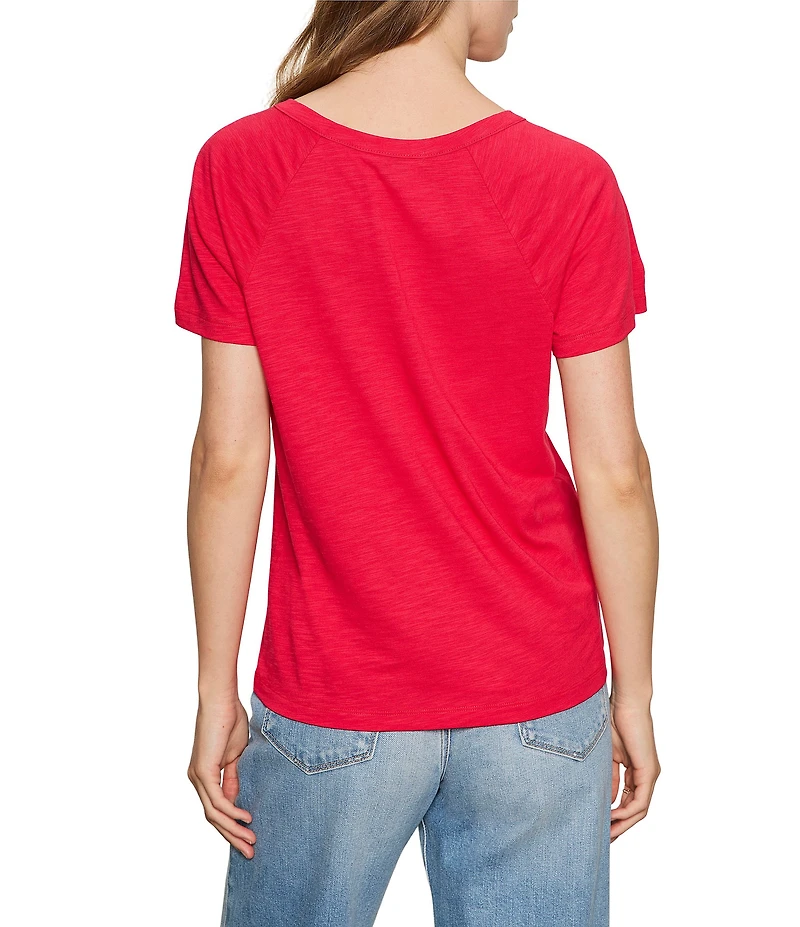 Sanctuary Cotton Slub Jersey Notch Neck Short Sleeve Tee