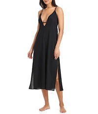 Sanctuary Crinkle Cotton Midi Tunnel Tie Dress Swim Cover-Up