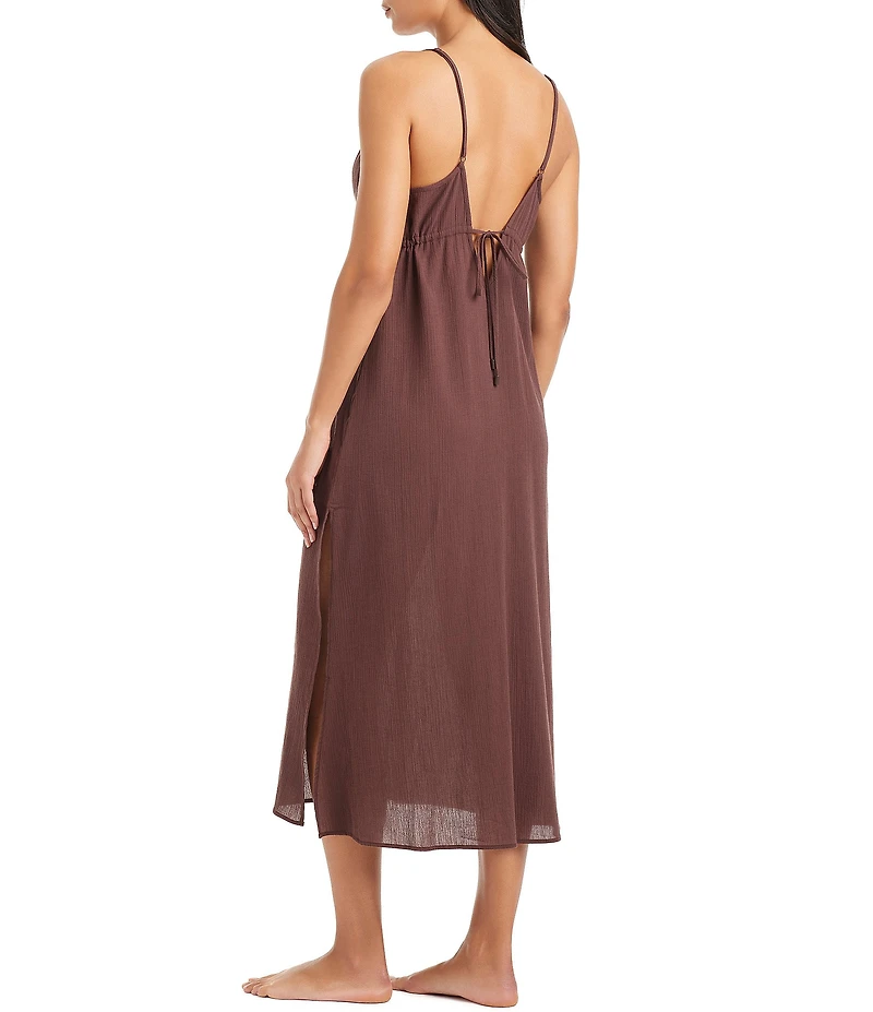 Sanctuary Crinkle Cotton Midi Tunnel Tie Dress Swim Cover-Up