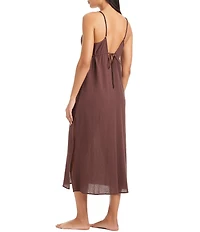 Sanctuary Crinkle Cotton Midi Tunnel Tie Dress Swim Cover-Up