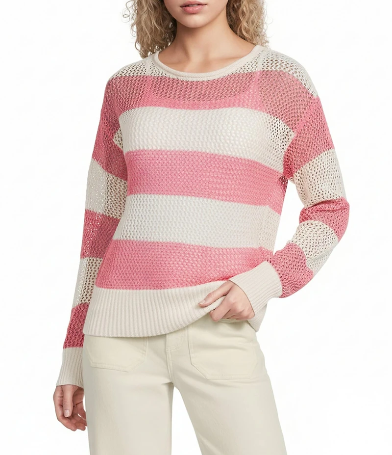 Sanctuary Crochet Open Knit Crew Neck Long Sleeve Sweater