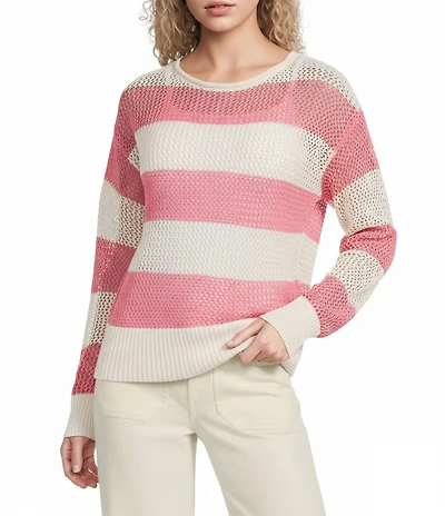 Sanctuary Crochet Open Knit Crew Neck Long Sleeve Sweater