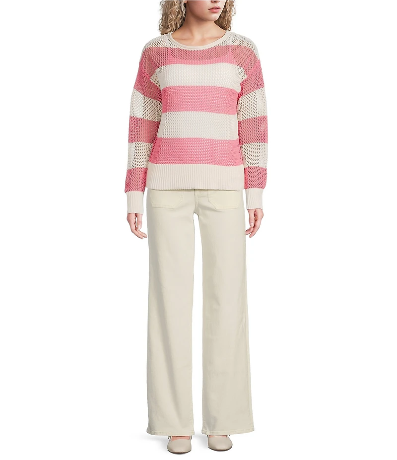 Sanctuary Crochet Open Knit Crew Neck Long Sleeve Sweater