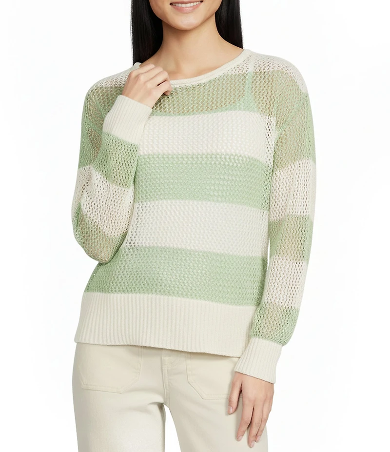 Sanctuary Crochet Open Knit Crew Neck Long Sleeve Sweater