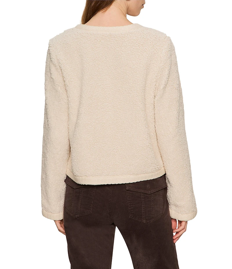 Sanctuary Cuddle Up Cozy Fleece Crew Neck Patch Pocket Button Front Cardigan