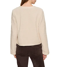 Sanctuary Cuddle Up Cozy Fleece Crew Neck Patch Pocket Button Front Cardigan