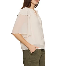 Sanctuary Deja Vu Ruffle V-Neck Short Sleeve Button Front Blouse