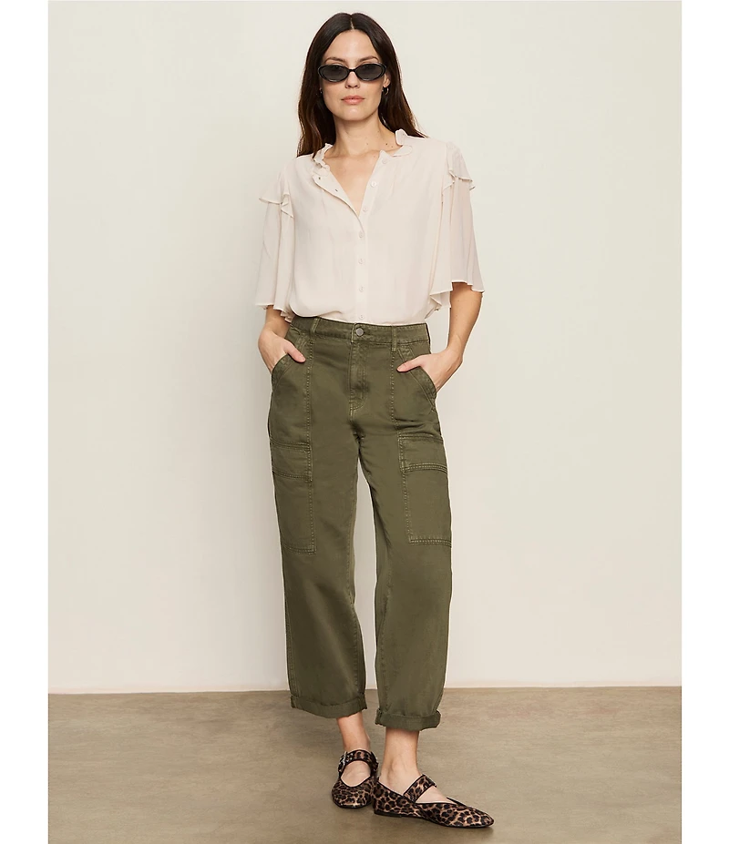 Sanctuary Deja Vu Ruffle V-Neck Short Sleeve Button Front Blouse