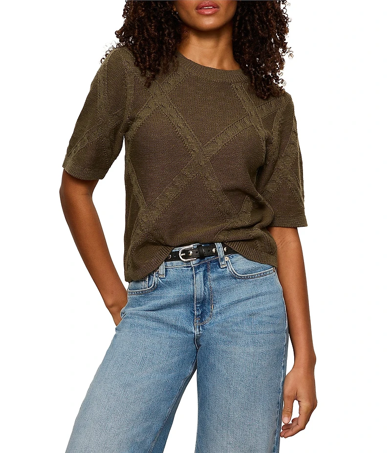 Sanctuary Diamond Stitch Round Neck Short Sleeve Sweater Tee