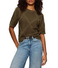 Sanctuary Diamond Stitch Round Neck Short Sleeve Sweater Tee