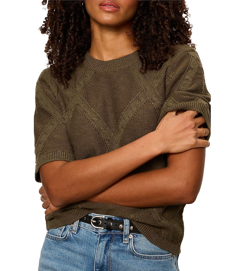 Sanctuary Diamond Stitch Round Neck Short Sleeve Sweater Tee
