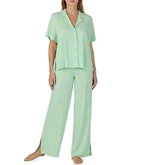 Sanctuary Ditsy Floral Print Short Sleeve Notch Collar Jersey Knit Long Pajama Set