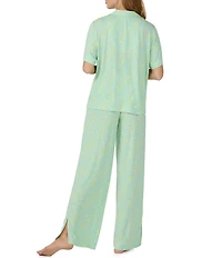 Sanctuary Ditsy Floral Print Short Sleeve Notch Collar Jersey Knit Long Pajama Set