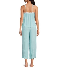 Sanctuary Dobby Stripe Sleeveless Square Neck Woven Cropped Pajama Set