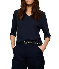 Sanctuary Dolce Notch V-Neck 3/4 Sleeve Knit Top