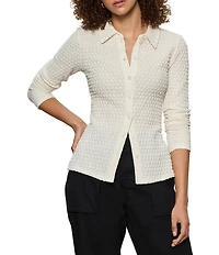 Sanctuary Dreamer Spread Collar Long Sleeve Textured Bubble Knit Top