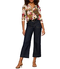 Sanctuary Dreamgirl Floral Printed Mesh Point Collar Long Sleeve Ruched Button Front Top