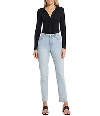Sanctuary Dreamgirl Long Sleeve Point Collar Ruched Button Front Knit Top