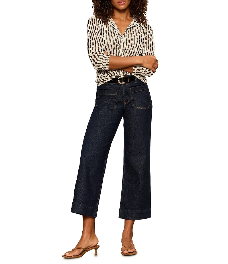 Sanctuary Dreamgirl Printed Mesh Point Collared Long Sleeve Ruched Button Front Top
