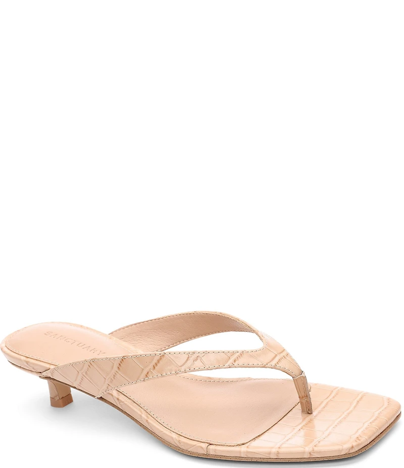 Sanctuary Ease Croco Leather Thong Kitten Heel Sandals