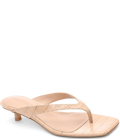 Sanctuary Ease Croco Leather Thong Kitten Heel Sandals