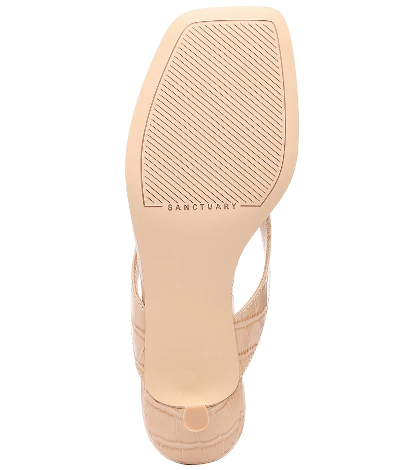 Sanctuary Ease Croco Leather Thong Kitten Heel Sandals