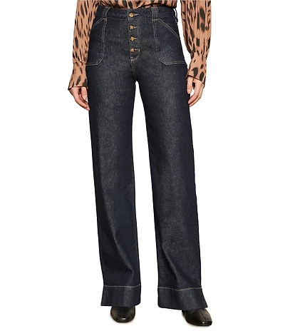 Sanctuary Ekara Stretch Denim High Rise Slim Wide Leg Button Fly Jeans
