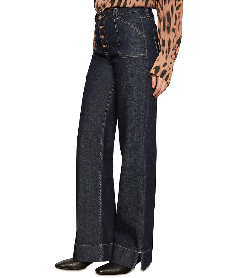 Sanctuary Ekara Stretch Denim High Rise Slim Wide Leg Button Fly Jeans