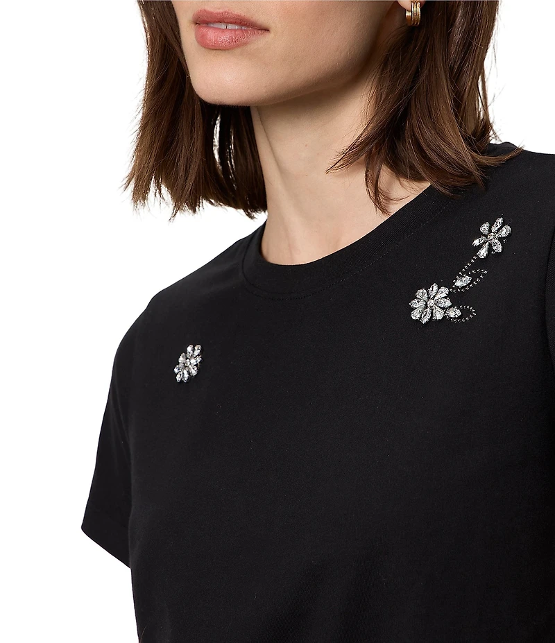 Sanctuary Organic Cotton Embellished Floral Crew Neck Short Sleeve Tee