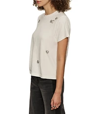 Sanctuary Organic Cotton Embellished Floral Crew Neck Short Sleeve Tee