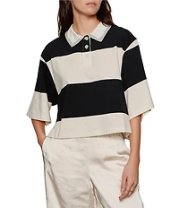 Sanctuary Embellished Polo Collar Short Sleeve Striped Tee