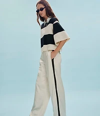 Sanctuary Embellished Polo Collar Short Sleeve Striped Tee