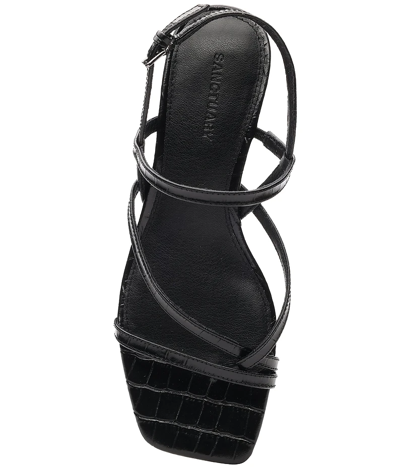 Sanctuary Energy Croco Leather Strappy Kitten Heel Sandals