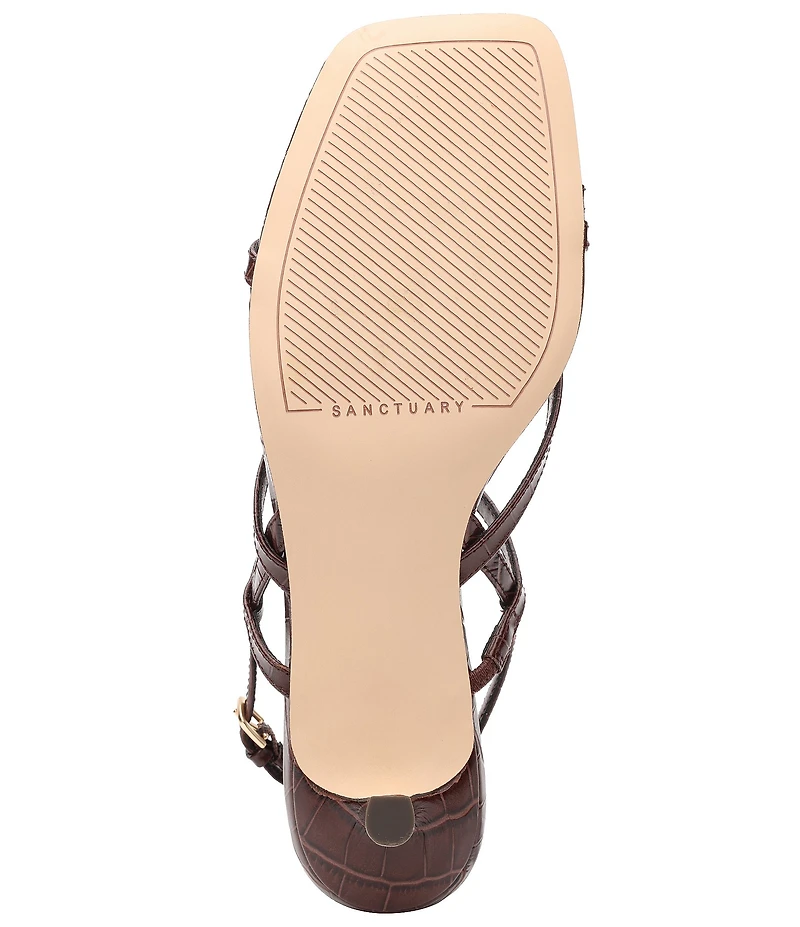Sanctuary Energy Croco Leather Strappy Kitten Heel Sandals