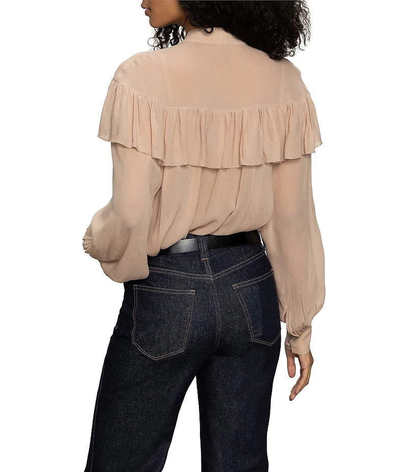 Sanctuary Fade Into You Ruffle Chiffon Notch Collar Blouse