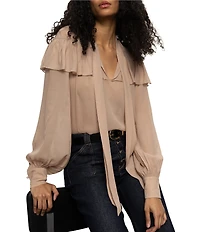 Sanctuary Fade Into You Ruffle Chiffon Notch Collar Blouse