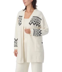 Sanctuary Fair Aisle Print Long Sleeve Open Front Knit Sweater Bed Jacket
