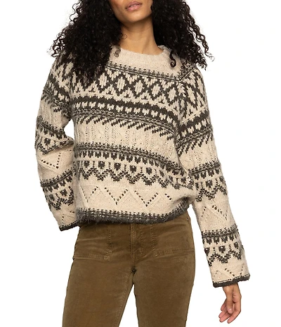 Sanctuary Fair Isle Print Wool Blend Crew Neck Long Sleeve Sweater