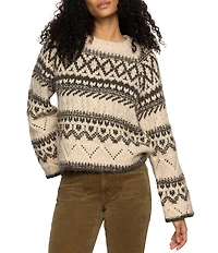 Sanctuary Fair Isle Print Wool Blend Crew Neck Long Sleeve Sweater