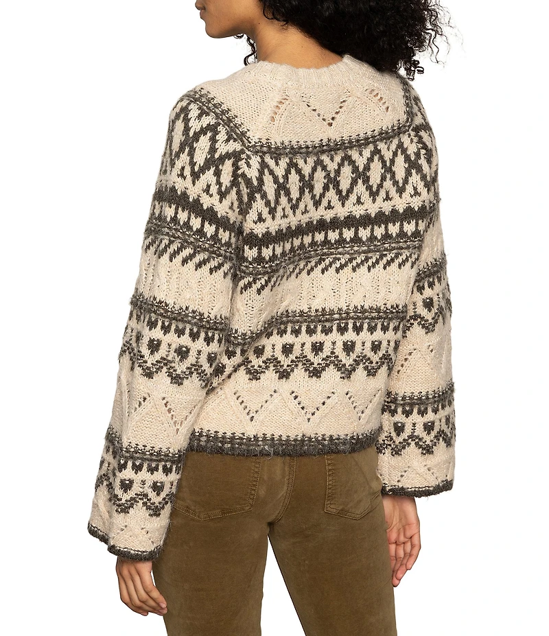 Sanctuary Fair Isle Print Wool Blend Crew Neck Long Sleeve Sweater
