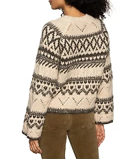 Sanctuary Fair Isle Print Wool Blend Crew Neck Long Sleeve Sweater