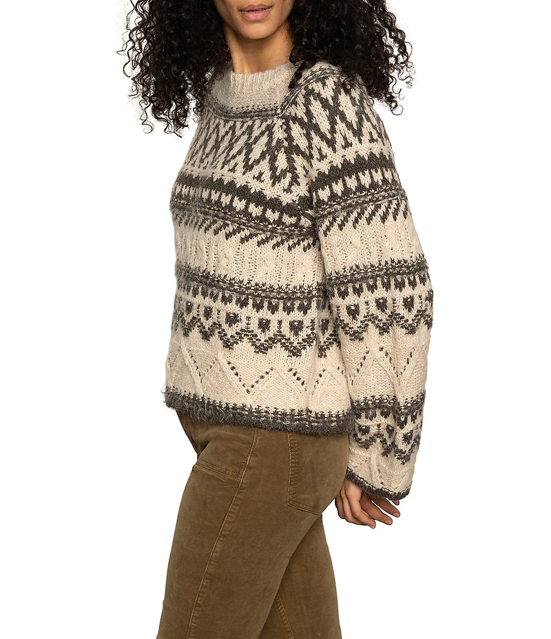 Sanctuary Fair Isle Print Wool Blend Crew Neck Long Sleeve Sweater