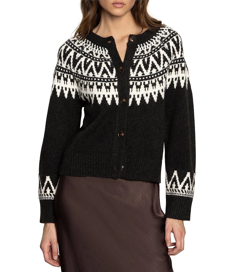 Sanctuary Fairisle Crew Neck Long Sleeves Button Front Cardigan