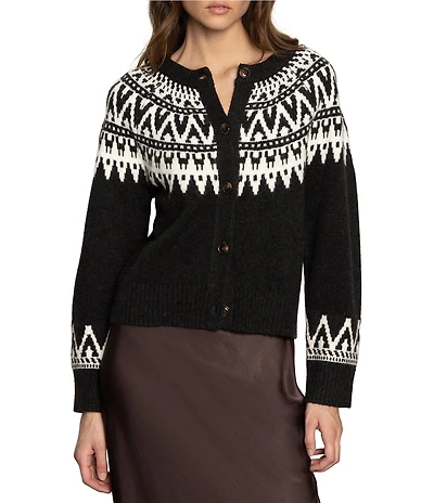 Sanctuary Fairisle Crew Neck Long Sleeves Button Front Cardigan
