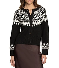 Sanctuary Fairisle Crew Neck Long Sleeves Button Front Cardigan
