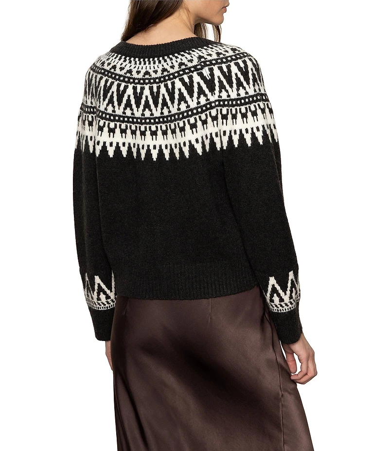 Sanctuary Fairisle Crew Neck Long Sleeves Button Front Cardigan