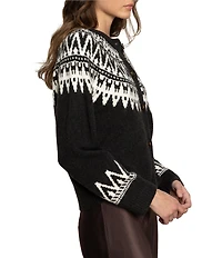 Sanctuary Fairisle Crew Neck Long Sleeves Button Front Cardigan